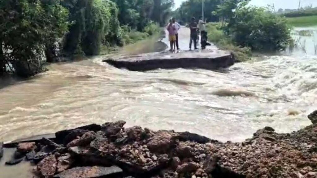 मोहना पुल से बागपुर की सडक़ पानी में बही, बीस गांवों से संपर्क टूटा The road from Mohana bridge to Bagpur was washed away in water, twenty villages lost contact